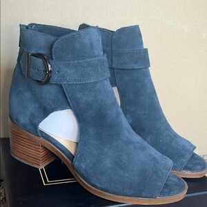 Blue Genuine Suede Peek a Boo Toes out Style Women's Ankle Boots.